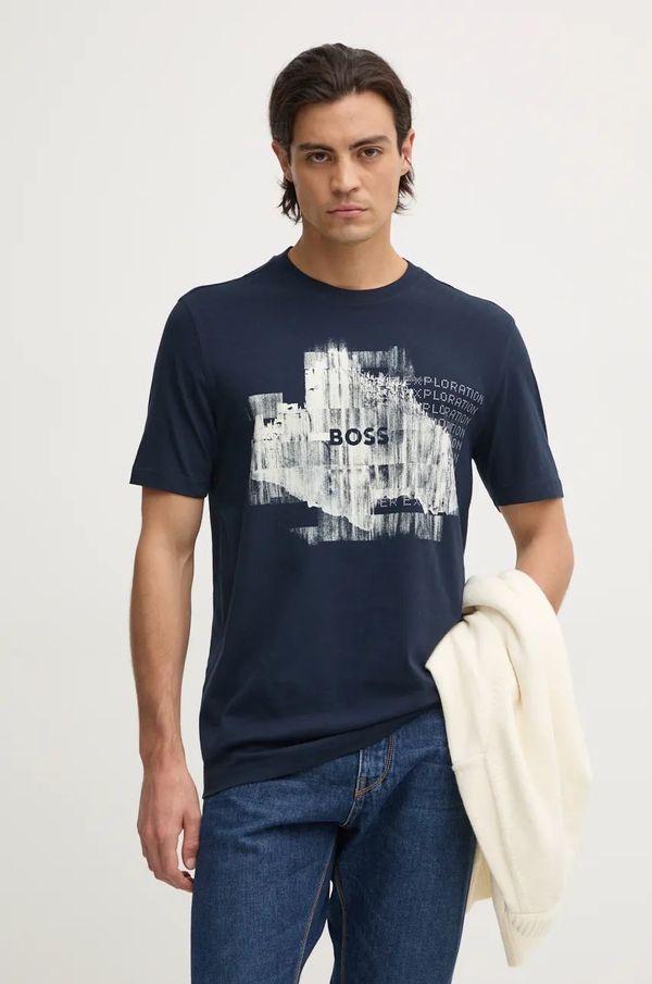 Boss Orange Pamučna majica Boss Orange za muškarce, boja: tamno plava, s tiskom, 50528190