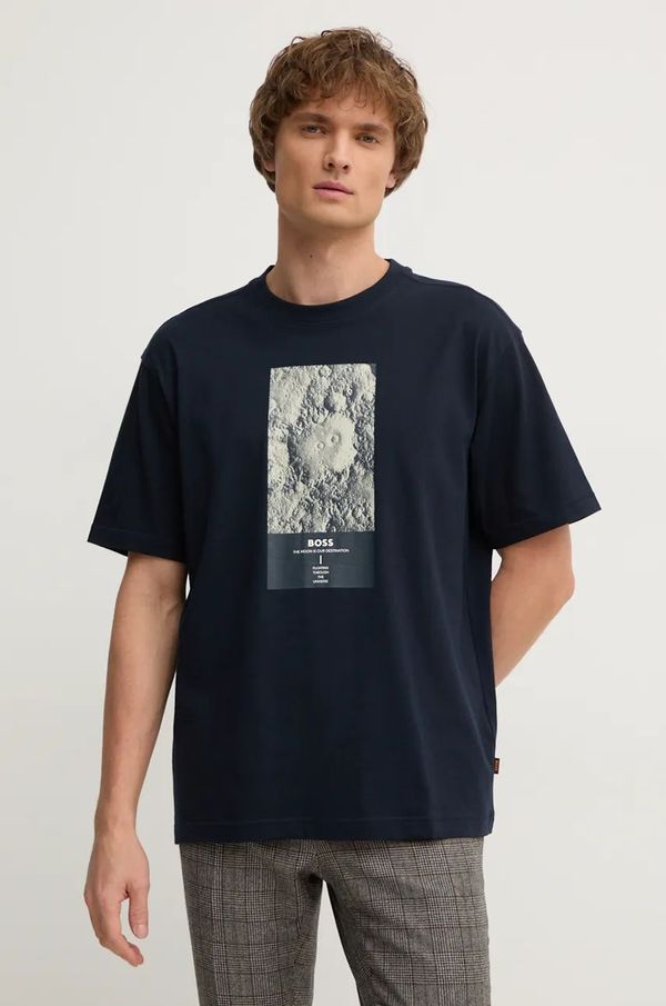 Boss Orange Pamučna majica Boss Orange za muškarce, boja: tamno plava, s tiskom, 50528209