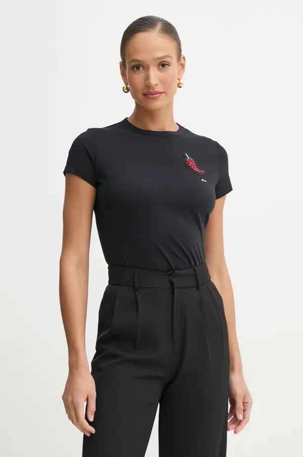 BOSS Orange Pamučna majica BOSS Orange za žene, boja: crna, 50535125