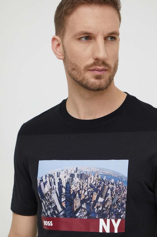 Boss Pamučna majica BOSS za muškarce, boja: crna, s tiskom