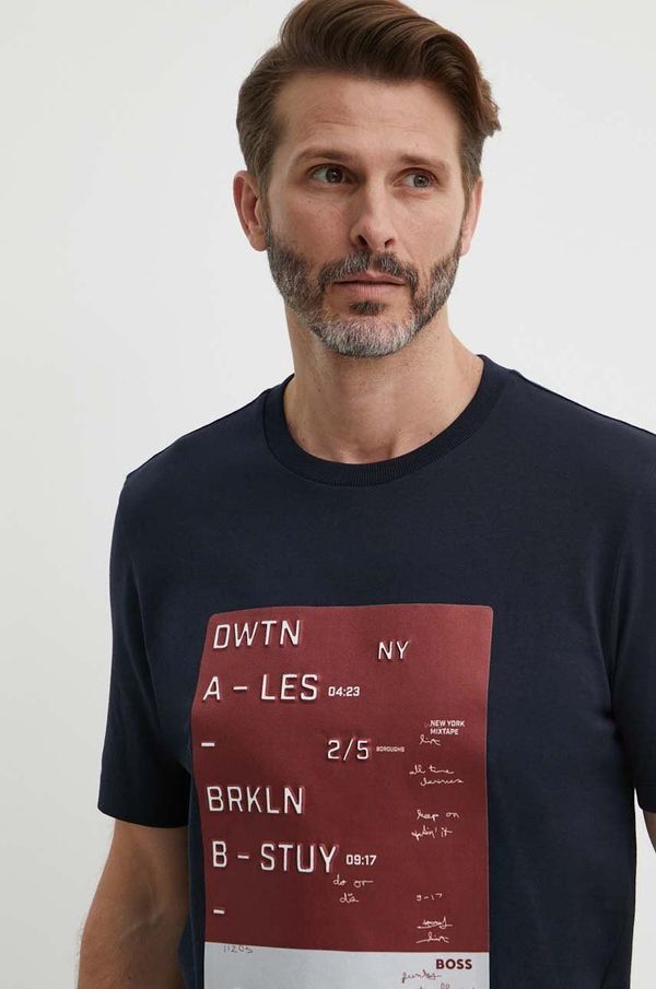 Boss Pamučna majica BOSS za muškarce, boja: tamno plava, s aplikacijom, 50512131
