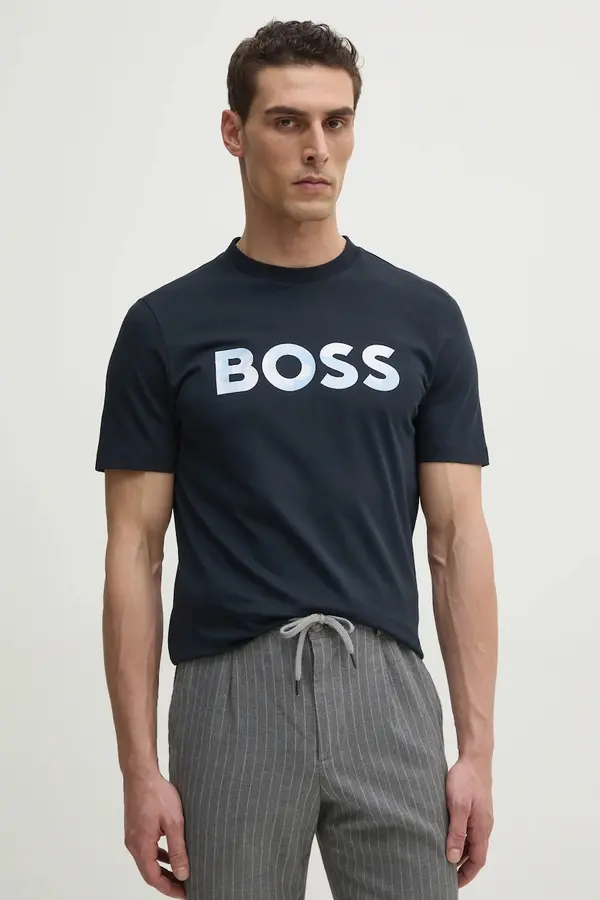 Boss Pamučna majica BOSS za muškarce, boja: tamno plava, s aplikacijom, 50531309