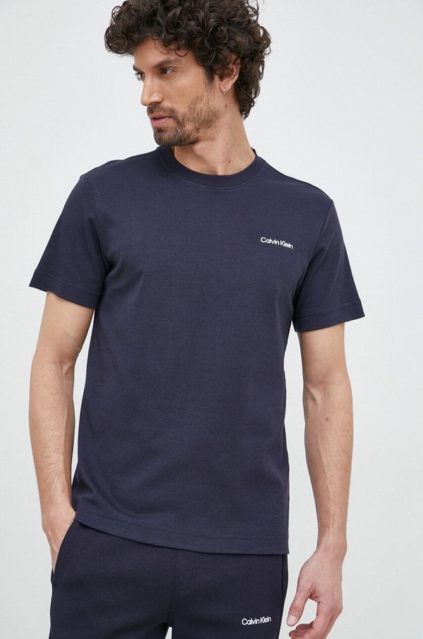 Calvin Klein Pamučna majica Calvin Klein boja: tamno plava, jednobojni model