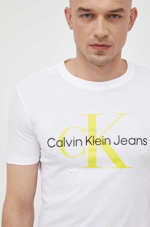 Calvin Klein Jeans Pamučna majica Calvin Klein Jeans za muškarce, boja: bijela, s tiskom, J30J320806