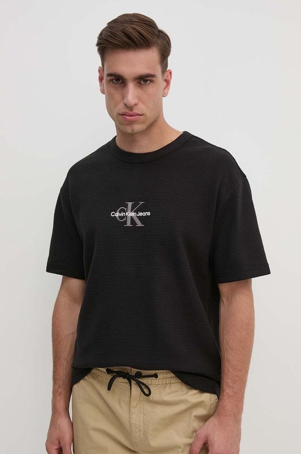 Calvin Klein Jeans Pamučna majica Calvin Klein Jeans za muškarce, boja: crna, s aplikacijom, J30J325645