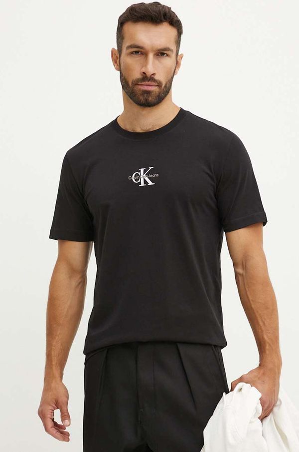 Calvin Klein Jeans Pamučna majica Calvin Klein Jeans za muškarce, boja: crna, s aplikacijom, J30J325649