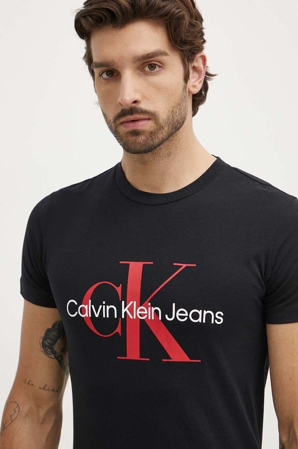 Calvin Klein Jeans Pamučna majica Calvin Klein Jeans za muškarce, boja: crna, s tiskom, J30J320935