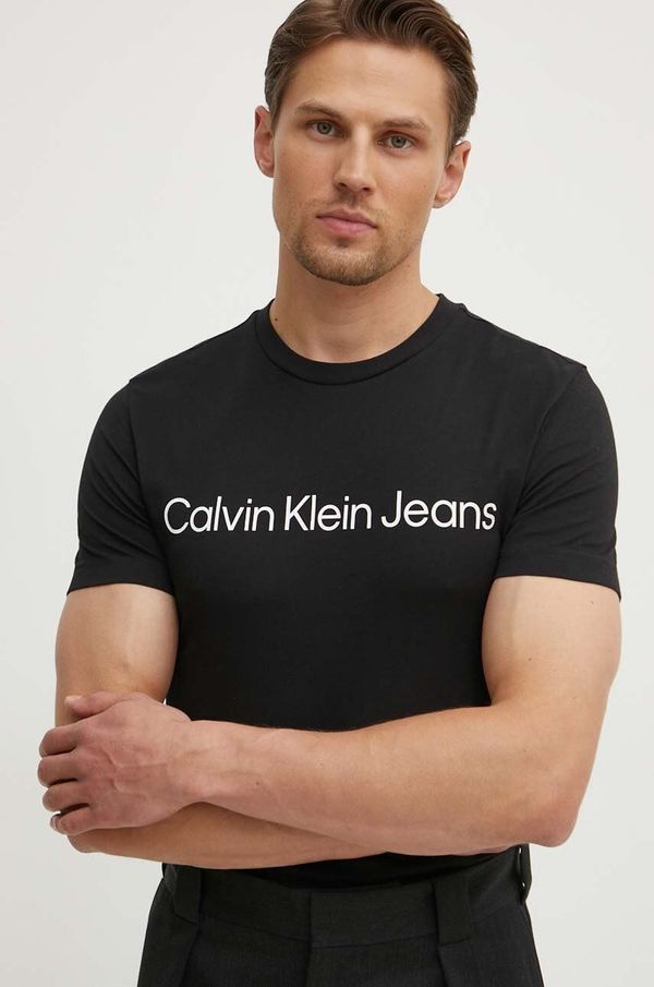 Calvin Klein Jeans Pamučna majica Calvin Klein Jeans za muškarce, boja: crna, s tiskom, J30J322552