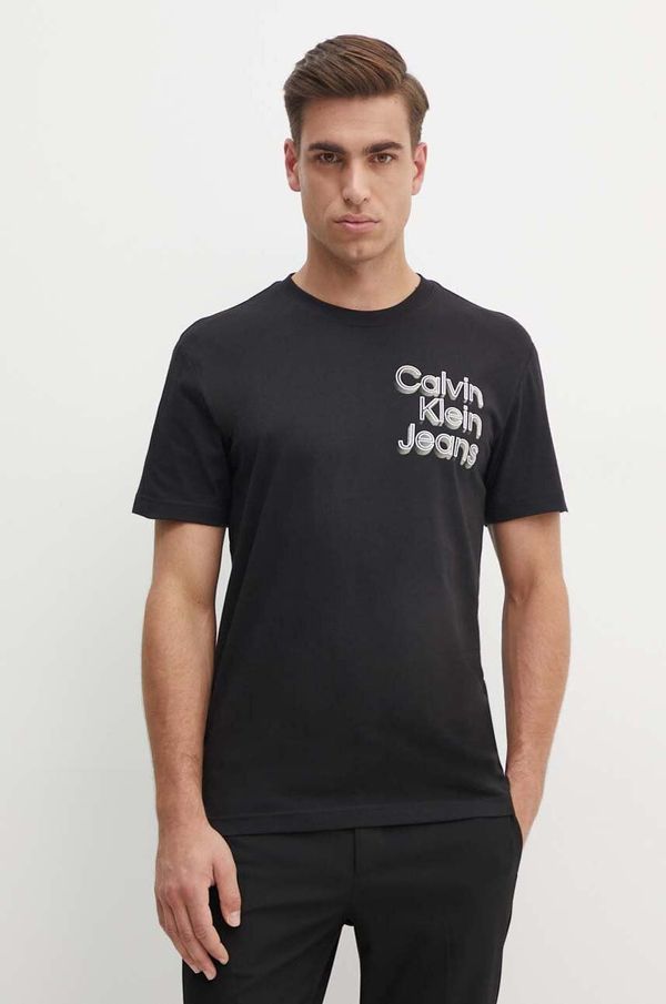Calvin Klein Jeans Pamučna majica Calvin Klein Jeans za muškarce, boja: crna, s tiskom, J30J325680