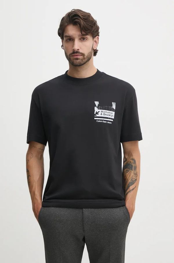 Calvin Klein Jeans Pamučna majica Calvin Klein Jeans za muškarce, boja: crna, s tiskom, J30J326864