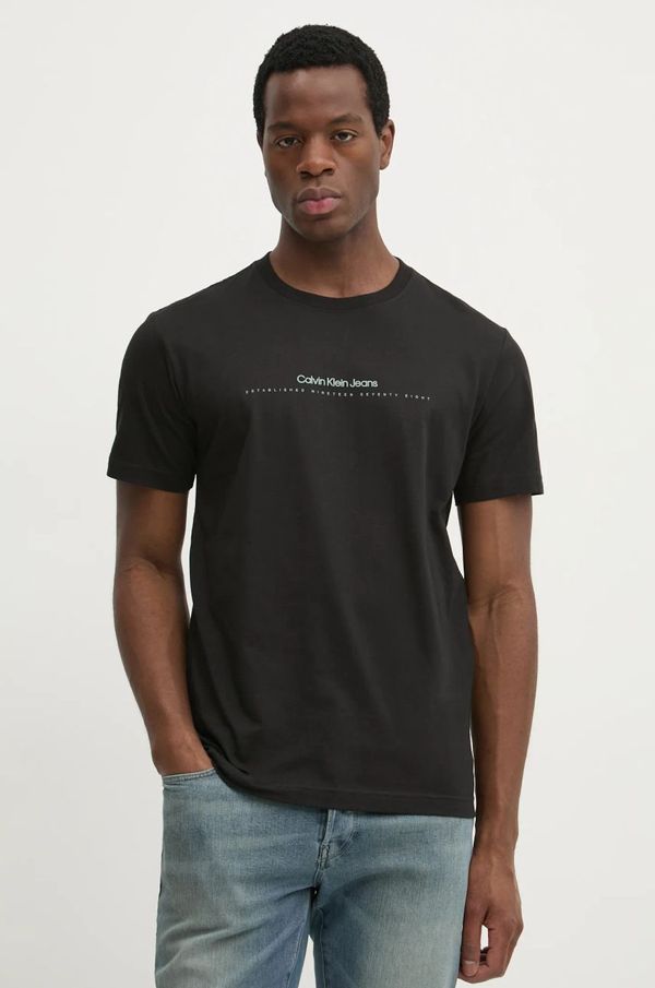 Calvin Klein Jeans Pamučna majica Calvin Klein Jeans za muškarce, boja: crna, s tiskom, J30J327075