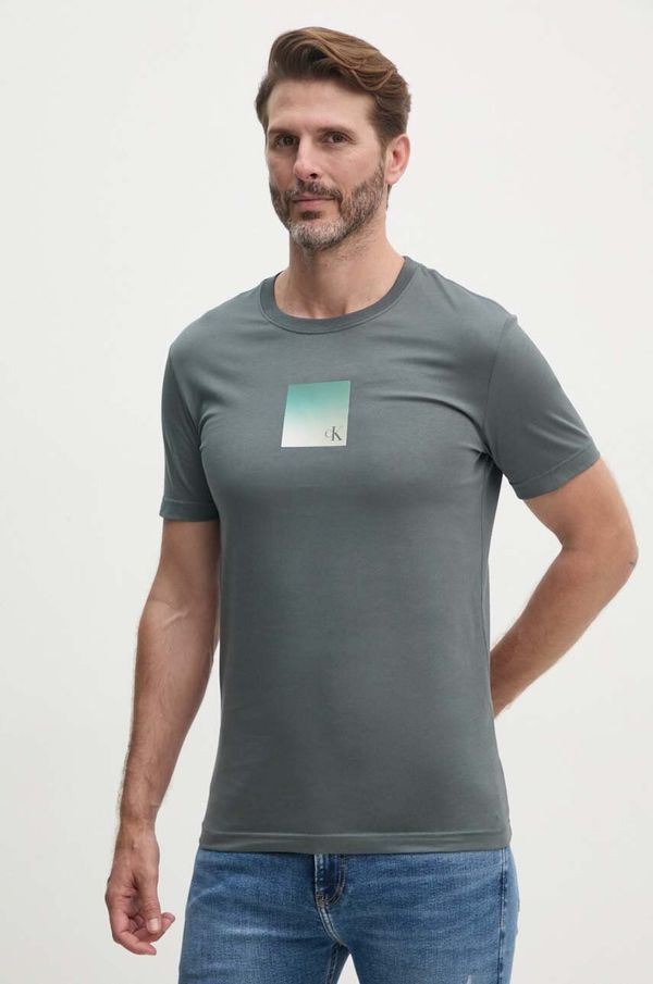 Calvin Klein Jeans Pamučna majica Calvin Klein Jeans za muškarce, boja: siva, s tiskom, J30J325686