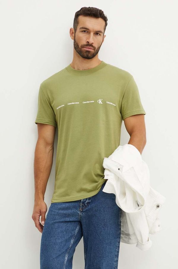 Calvin Klein Jeans Pamučna majica Calvin Klein Jeans za muškarce, boja: zelena, s tiskom