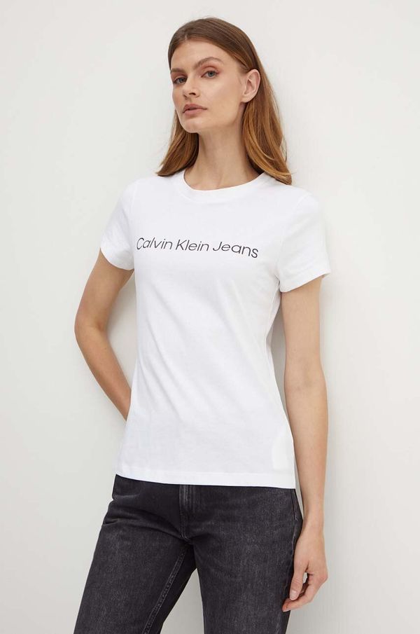 Calvin Klein Pamučna majica Calvin Klein Jeans za žene, boja: bijela, J20J220253