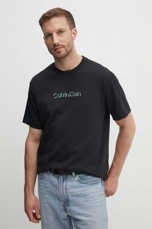 Calvin Klein Pamučna majica Calvin Klein za muškarce, boja: crna, s aplikacijom, K10K113105