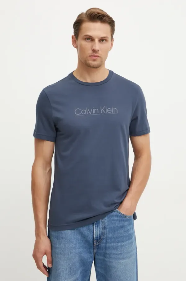 Calvin Klein Pamučna majica Calvin Klein za muškarce, boja: tamno plava, s aplikacijom, K10K113587