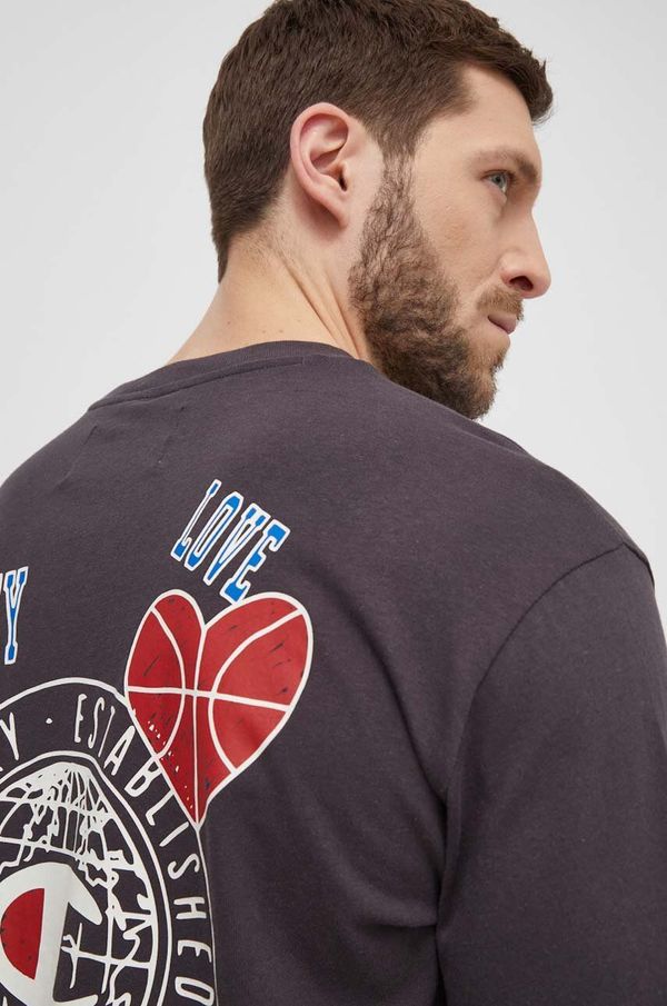 Champion Pamučna majica Champion za muškarce, boja: siva, s tiskom