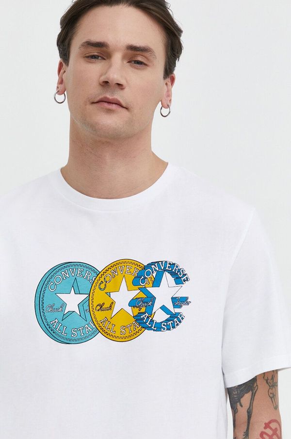 Converse Pamučna majica Converse za muškarce, boja: bež, s tiskom