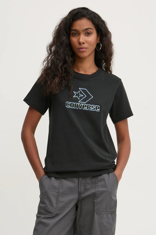 Converse Pamučna majica Converse za žene, boja: crna, 10027078-A02
