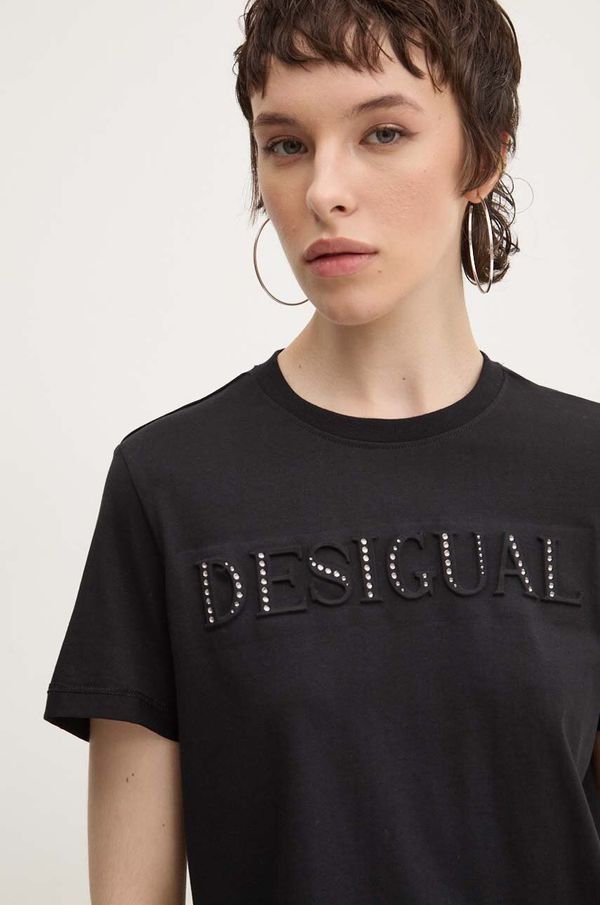 Desigual Pamučna majica Desigual BRANDY za žene, boja: crna, 24WWTK24