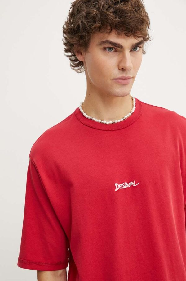 Desigual Pamučna majica Desigual CALIFORNIA za muškarce, boja: crvena, s aplikacijom, 24WMTK38