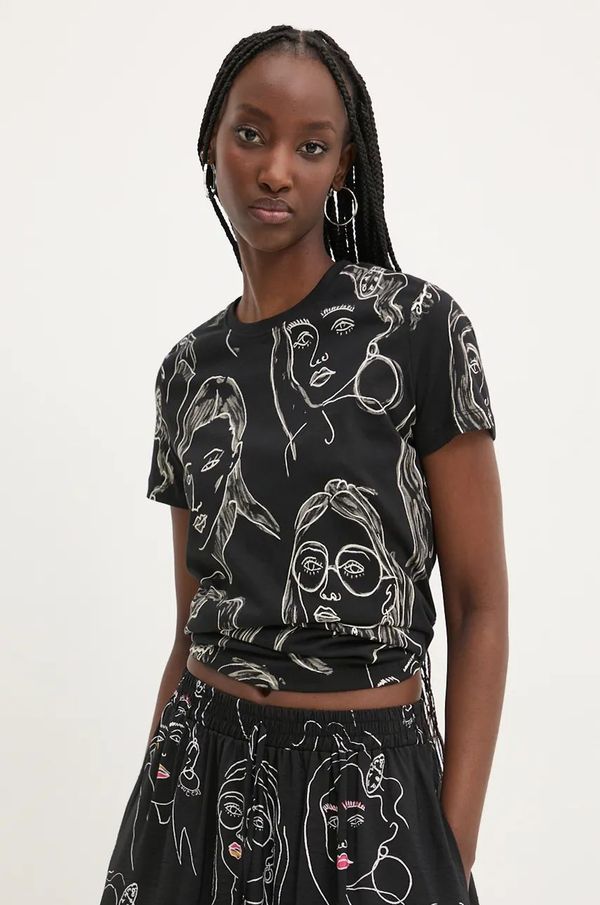 Desigual Pamučna majica Desigual CARAS za žene, boja: crna, 24WWTK54
