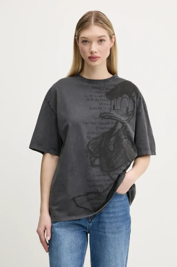 Desigual Pamučna majica Desigual DONALD za žene, boja: siva, 25SWTKAH