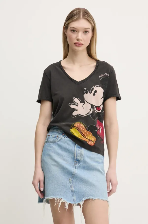Desigual Pamučna majica Desigual MICKEY JOKER za žene, boja: siva, 25SWTKAG