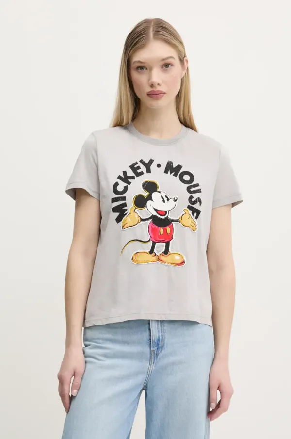 Desigual Pamučna majica Desigual MICKEY MOUSE za žene, boja: siva, 25SWTKAI