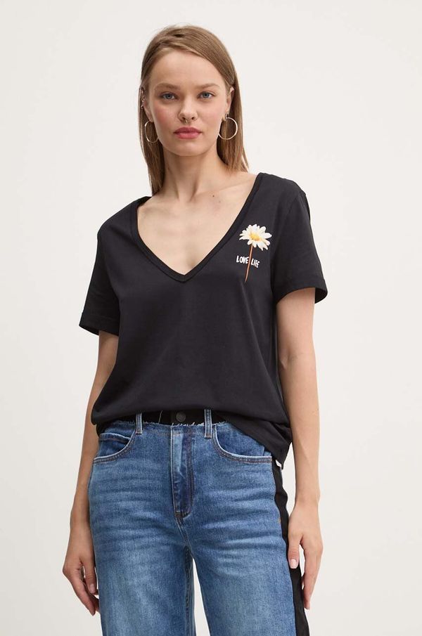 Desigual Pamučna majica Desigual VINI za žene, boja: crna, 24WWTK41