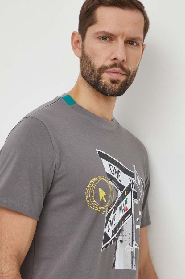 Desigual Pamučna majica Desigual za muškarce, boja: siva, s tiskom