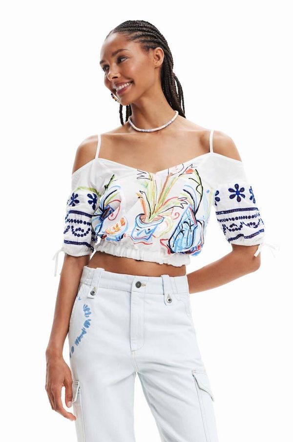 Desigual Pamučna majica Desigual za žene, boja: bijela, s uzorkom