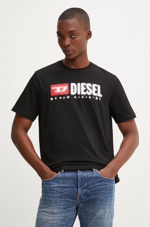 Diesel Pamučna majica Diesel T-ADJUST-K14 za muškarce, boja: crna, s tiskom, A15025.0GRAI