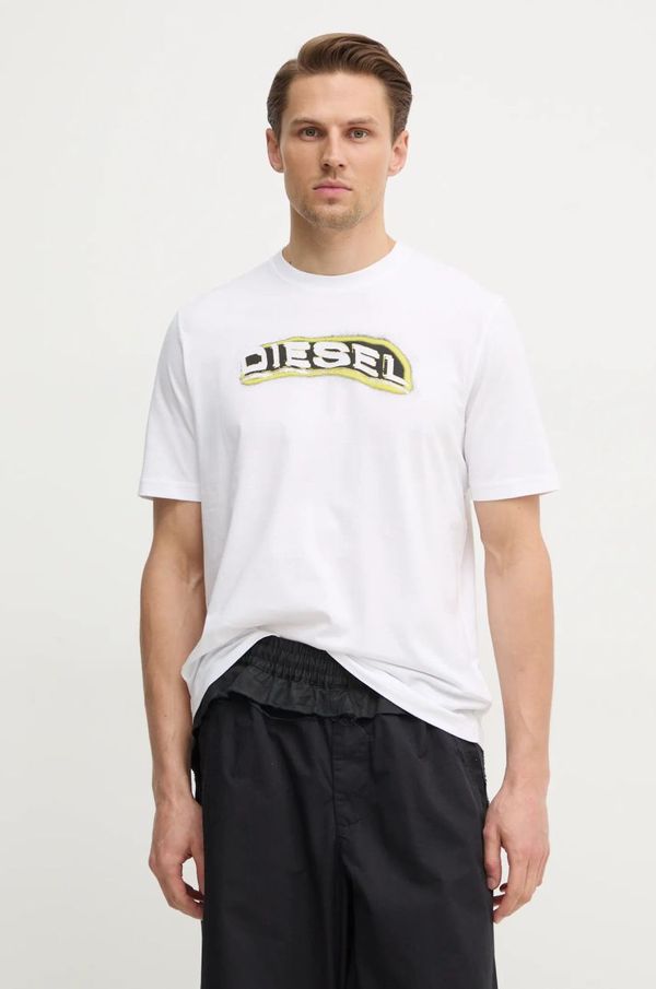 Diesel Pamučna majica Diesel T-ADJUST-R4 T-SHIRT za muškarce, boja: bijela, s tiskom, A16397.0GRAI