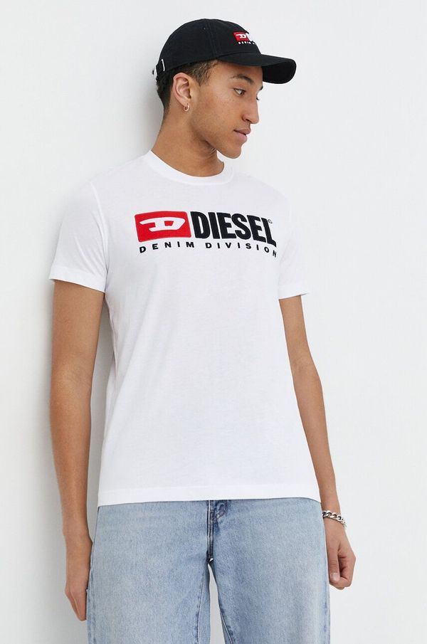 Diesel Pamučna majica Diesel T-DIEGOR-DIV za muškarce, boja: bijela, s aplikacijom, a, 03766.0GRAI
