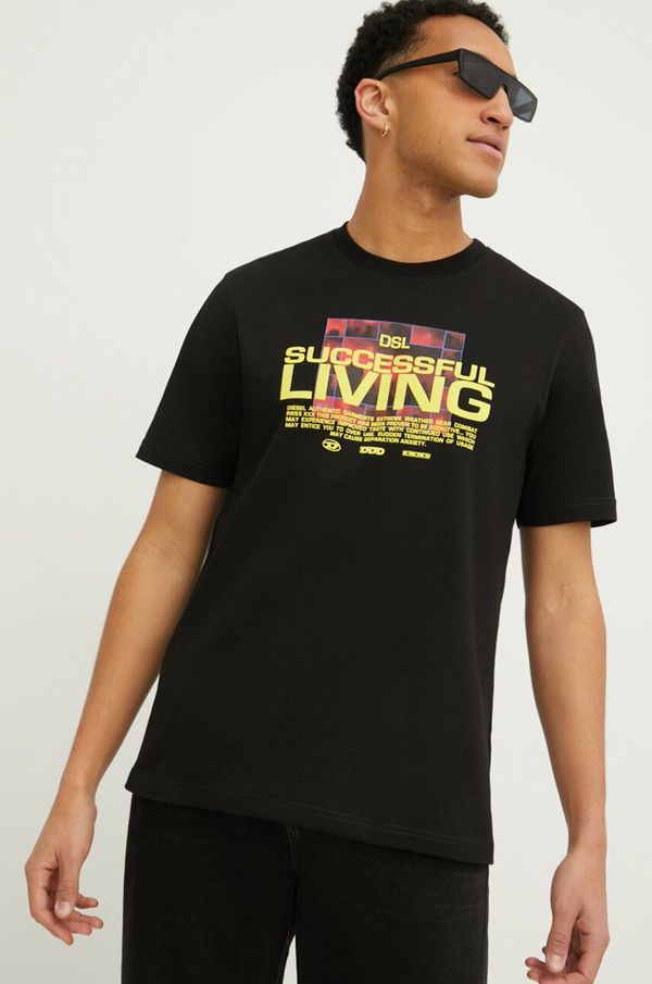 Diesel Pamučna majica Diesel za muškarce, boja: crna, s tiskom