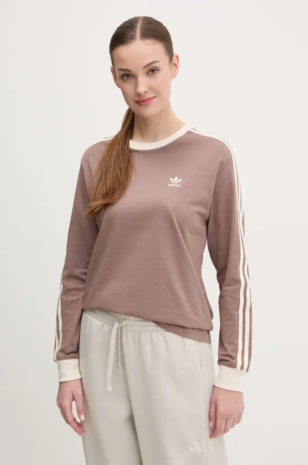 adidas Originals Pamučna majica dugih rukava adidas Originals 3-Stripes boja: smeđa, JC5773