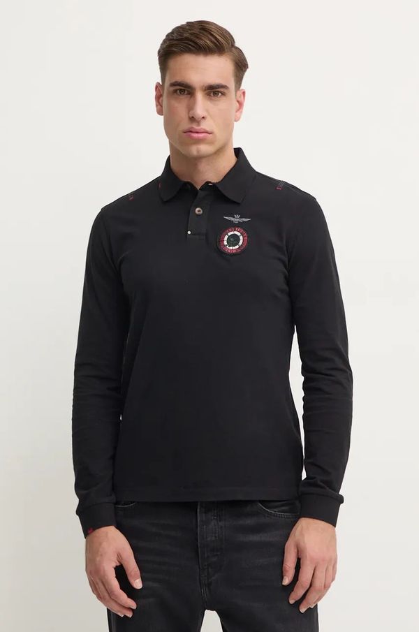 Aeronautica Militare Pamučna majica dugih rukava Aeronautica Militare boja: crna, s aplikacijom, PO1810J564