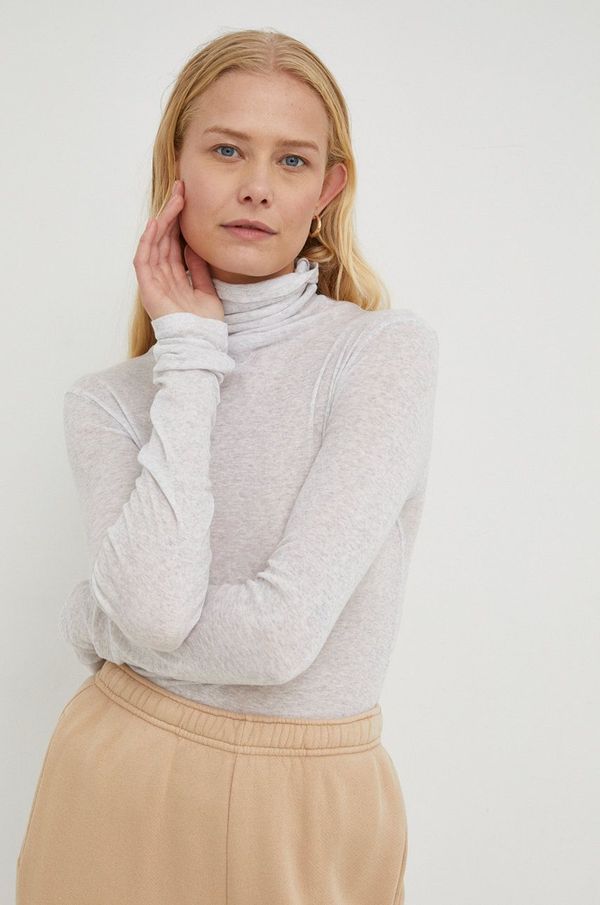 American Vintage Pamučna majica dugih rukava American Vintage T-SHIRT ML COL ROULE boja: siva, s dolčevitom, MAS08