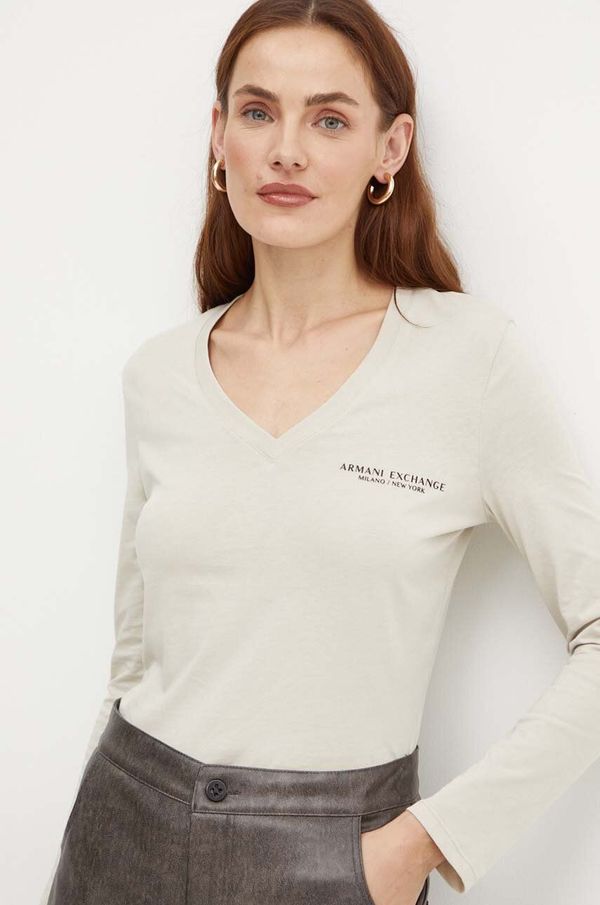 Armani Exchange Pamučna majica dugih rukava Armani Exchange boja: bež, 8NYT89 YJG3Z