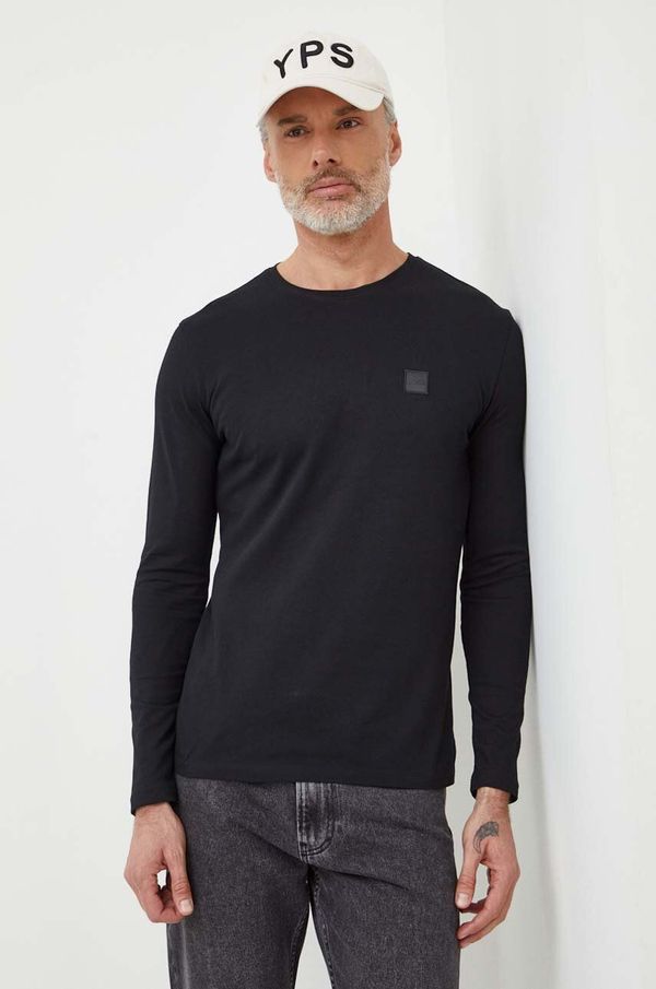 Boss Orange Pamučna majica dugih rukava Boss Orange boja: crna, s aplikacijom