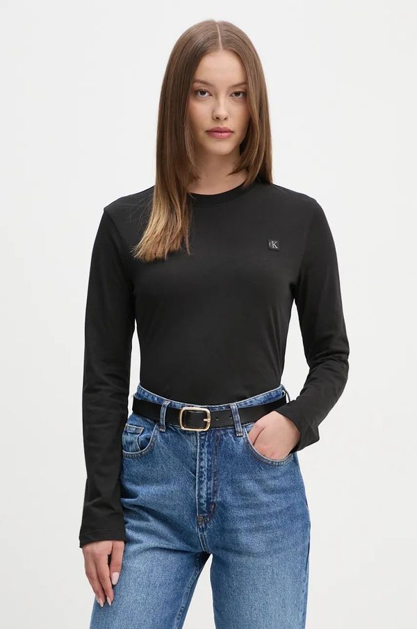 Calvin Klein Jeans Pamučna majica dugih rukava Calvin Klein Jeans boja: crna, J20J224549
