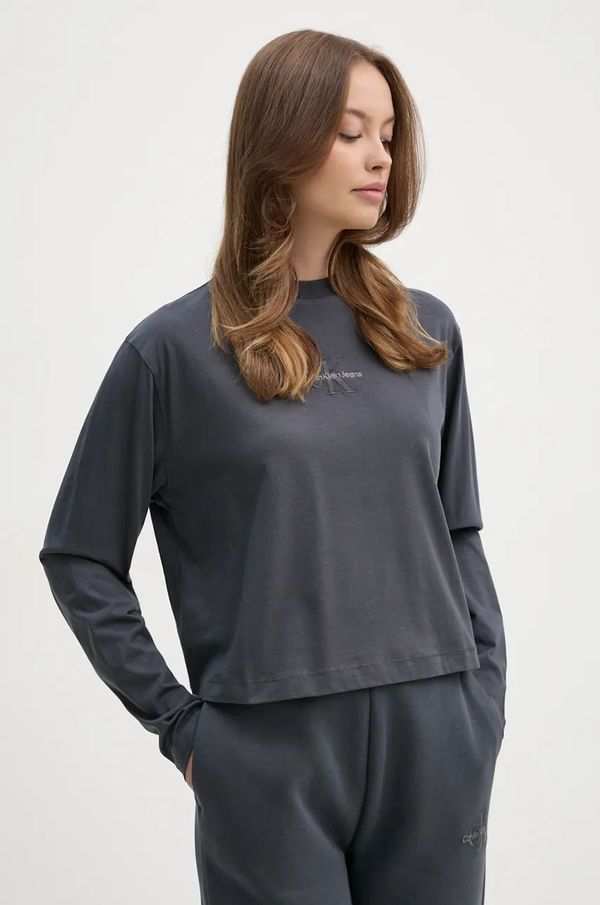 Calvin Klein Jeans Pamučna majica dugih rukava Calvin Klein Jeans boja: siva, J20J224200