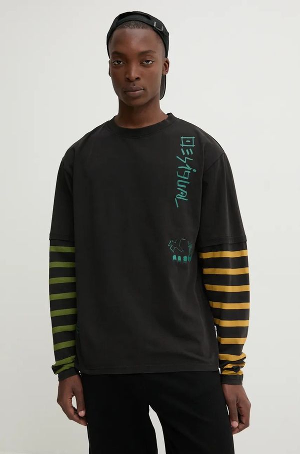 Desigual Pamučna majica dugih rukava Desigual PAUL boja: crna, s uzorkom, 24WMTK22