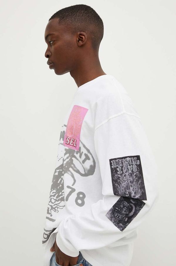 Diesel Pamučna majica dugih rukava Diesel T-BOXT-LS-Q10 boja: bijela, s tiskom, A14876.0ALAX
