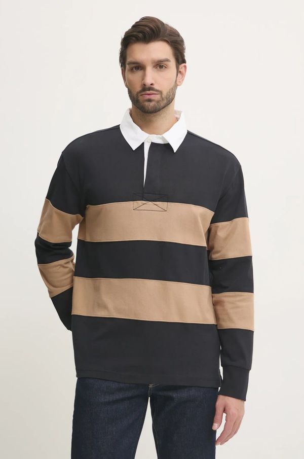 Gant Pamučna majica dugih rukava Gant boja: crna, s uzorkom, 2015075