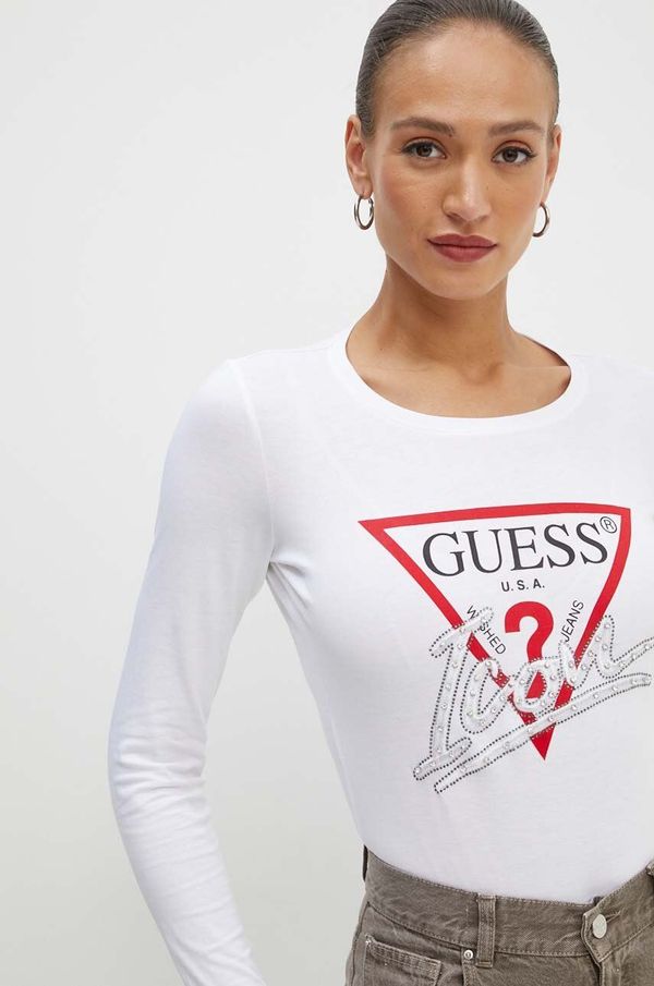 Guess Pamučna majica dugih rukava Guess ICON boja: bijela, W4YI33 I3Z14