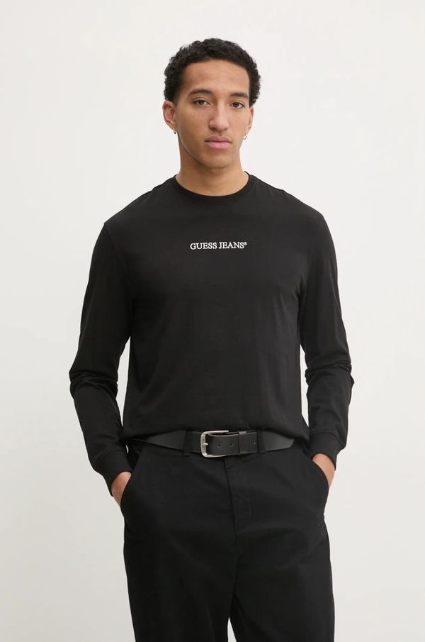Guess Jeans Pamučna majica dugih rukava Guess Jeans boja: crna, s aplikacijom, M5RI84 K8HM0