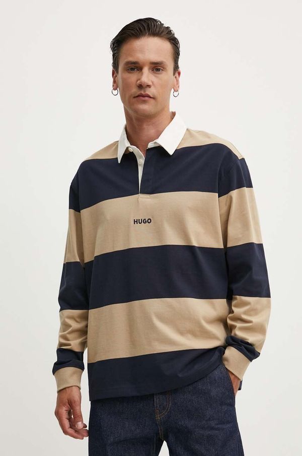 Hugo Blue Pamučna majica dugih rukava Hugo Blue boja: bež, s uzorkom, 50516922