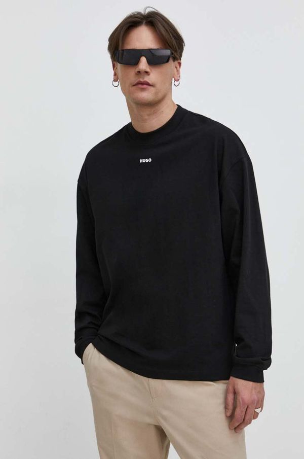 Hugo Pamučna majica dugih rukava HUGO boja: crna, bez uzorka